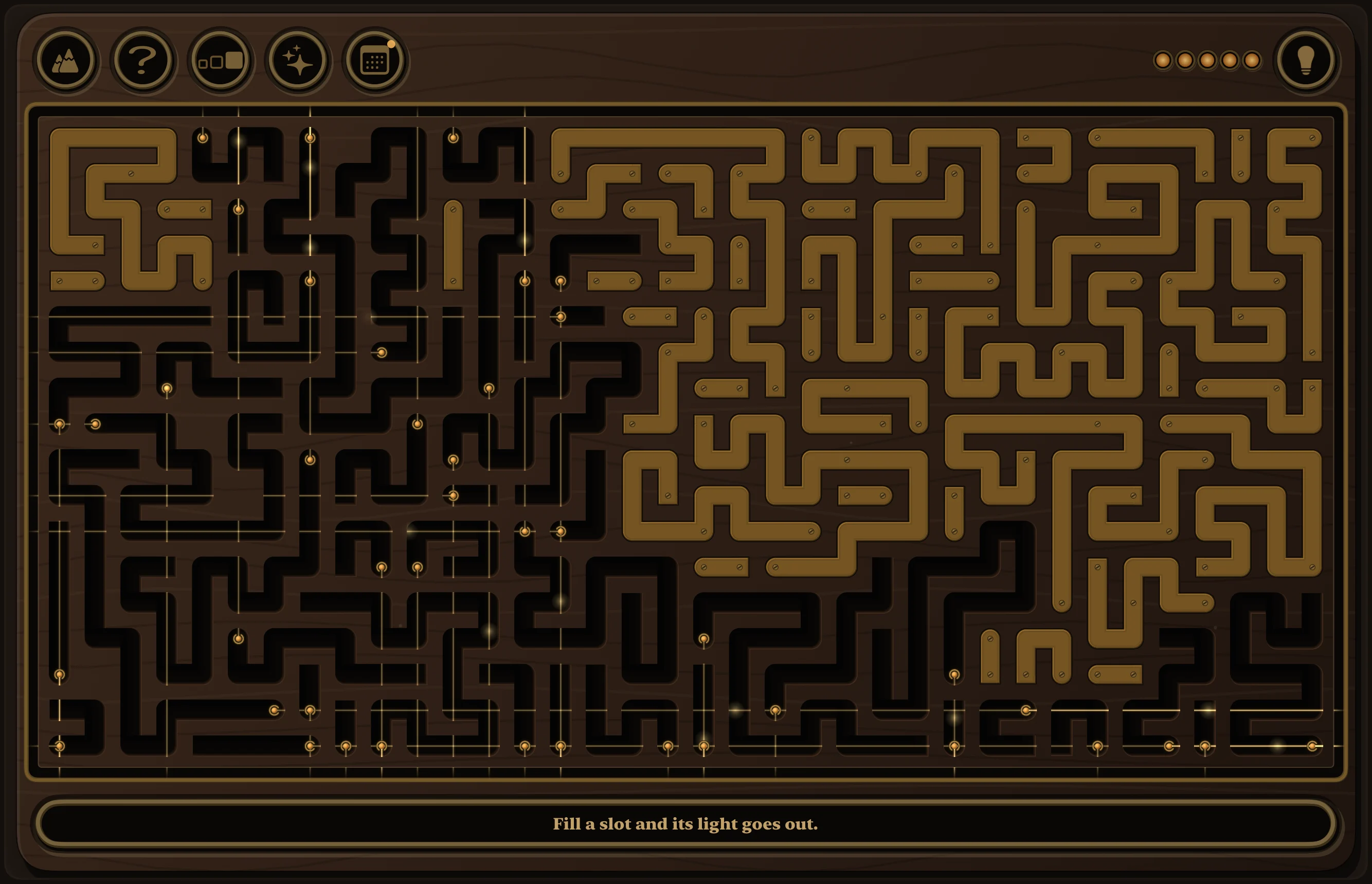 A Large BenchLight board about halfway done, the right side filled in and empty slots waiting on the left