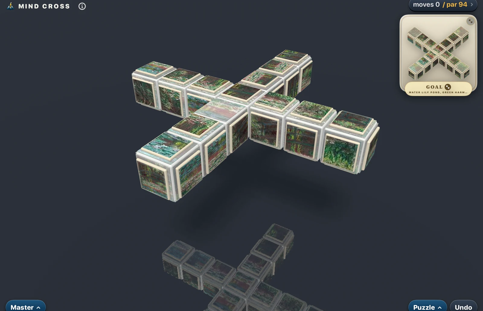 Master exact-art gameplay view showing a detailed blue-and-white artwork