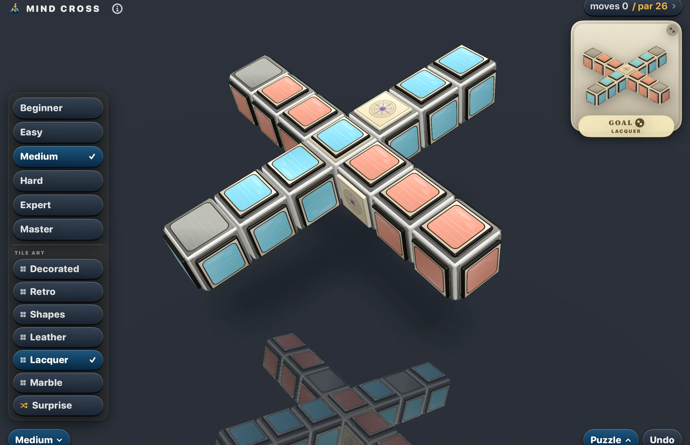 Mind Cross difficulty and tile art picker