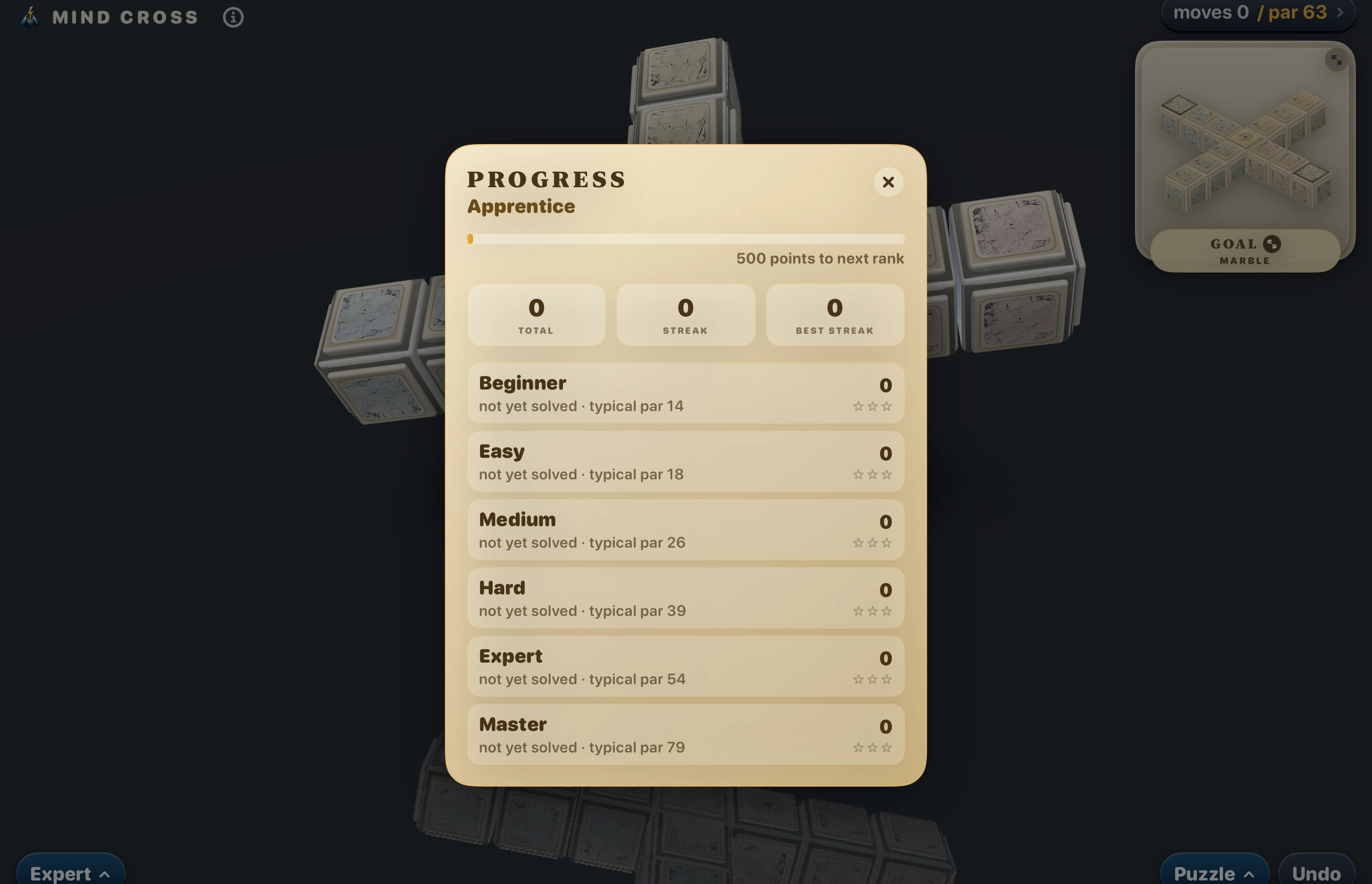 Mind Cross progress ranks, streaks, and difficulty records