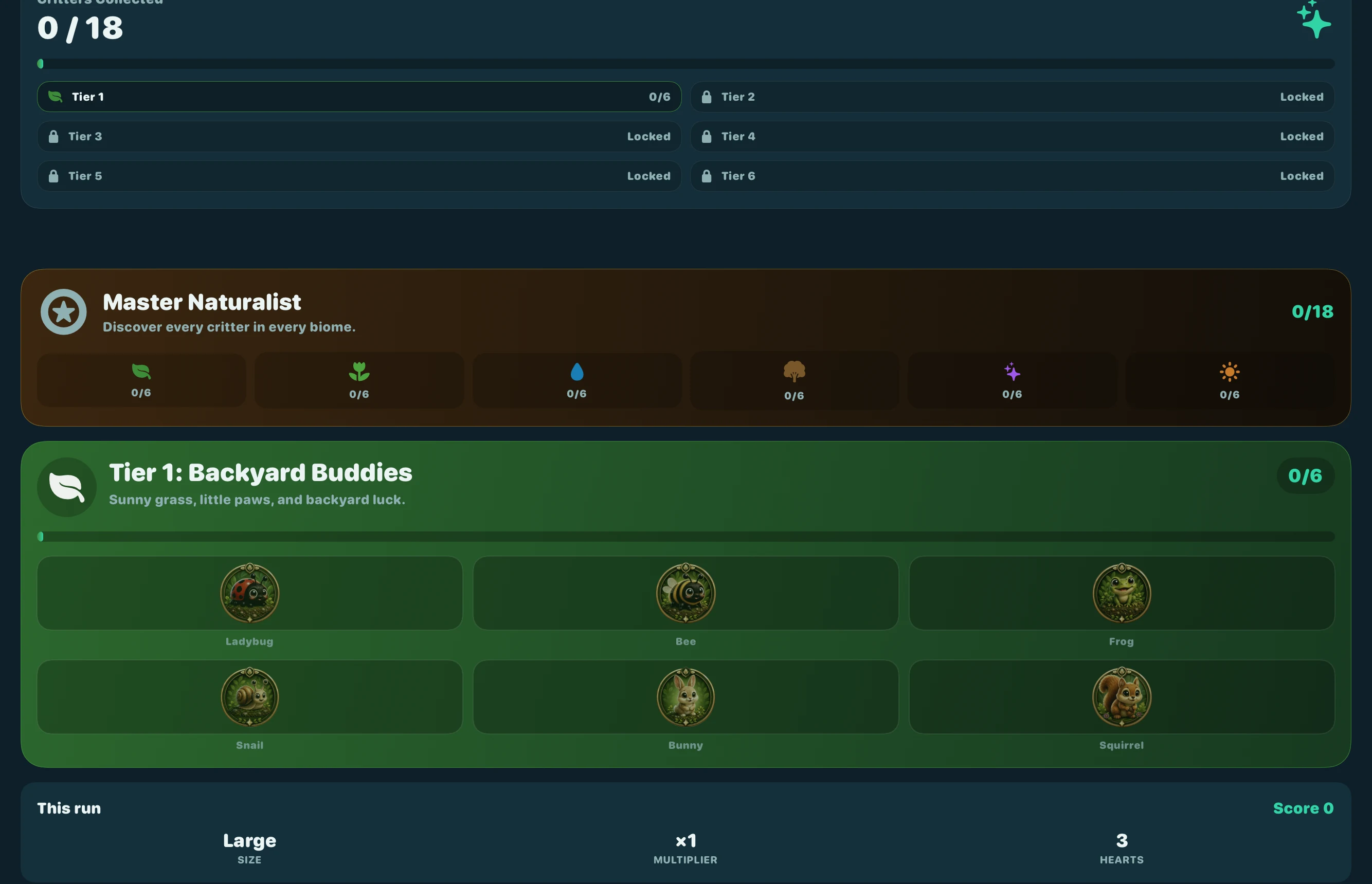 Skitter Out Critter Collection showing all 36 discoveries