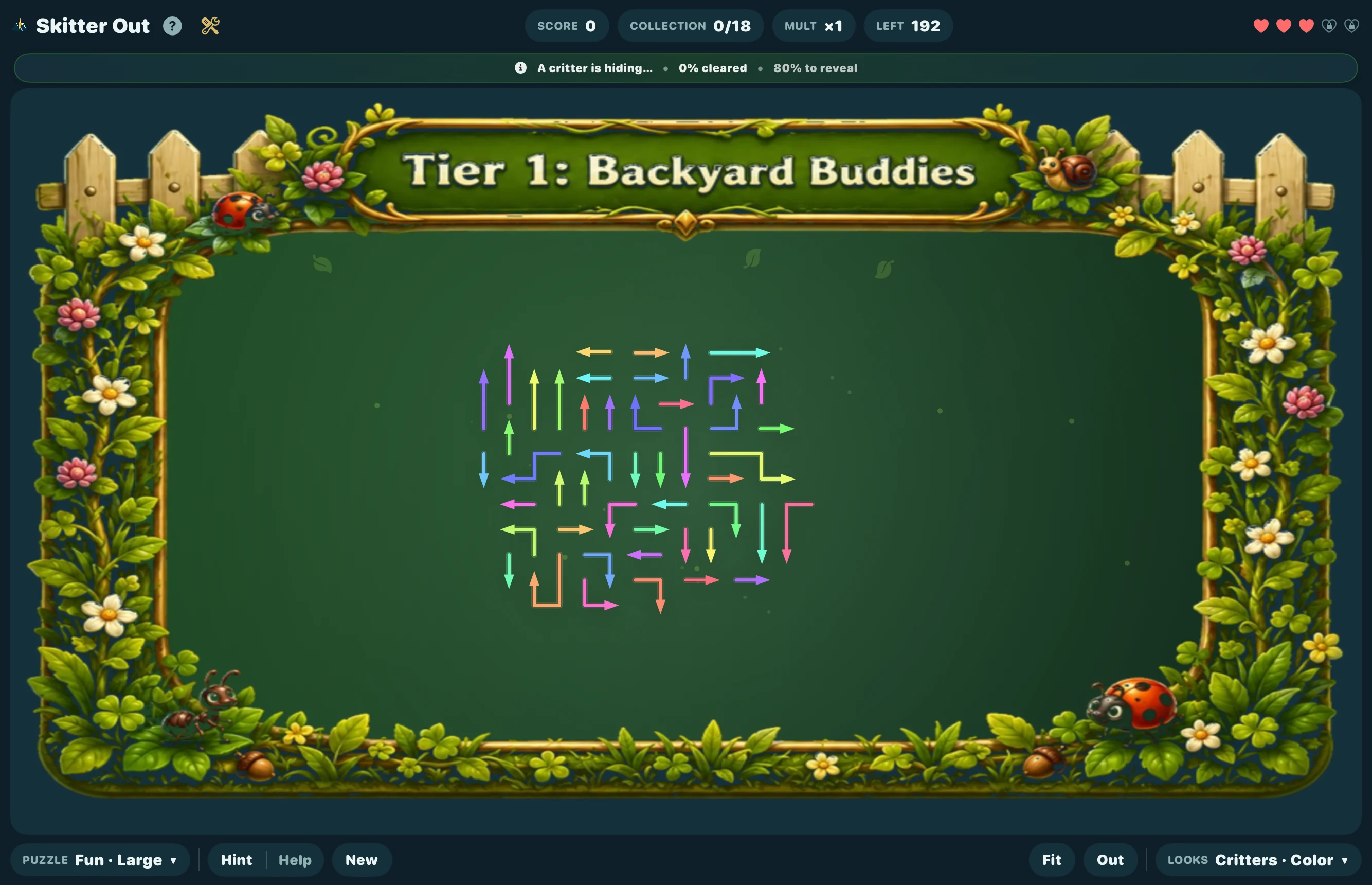 Skitter Out gameplay hero with a framed critter biome