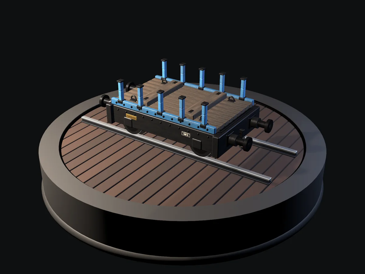 The TurnRake flat wagon on the inspection turntable