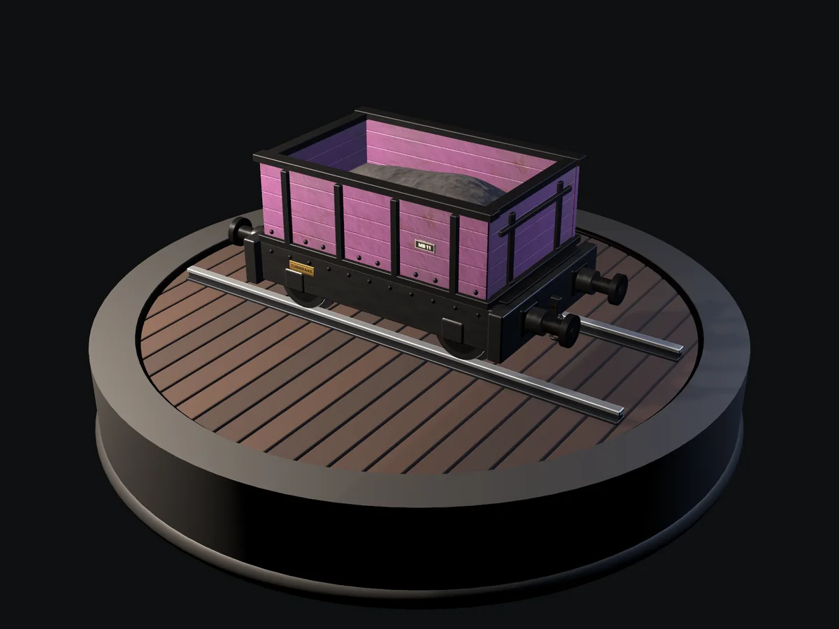 The TurnRake mineral open wagon, loaded, on the inspection turntable