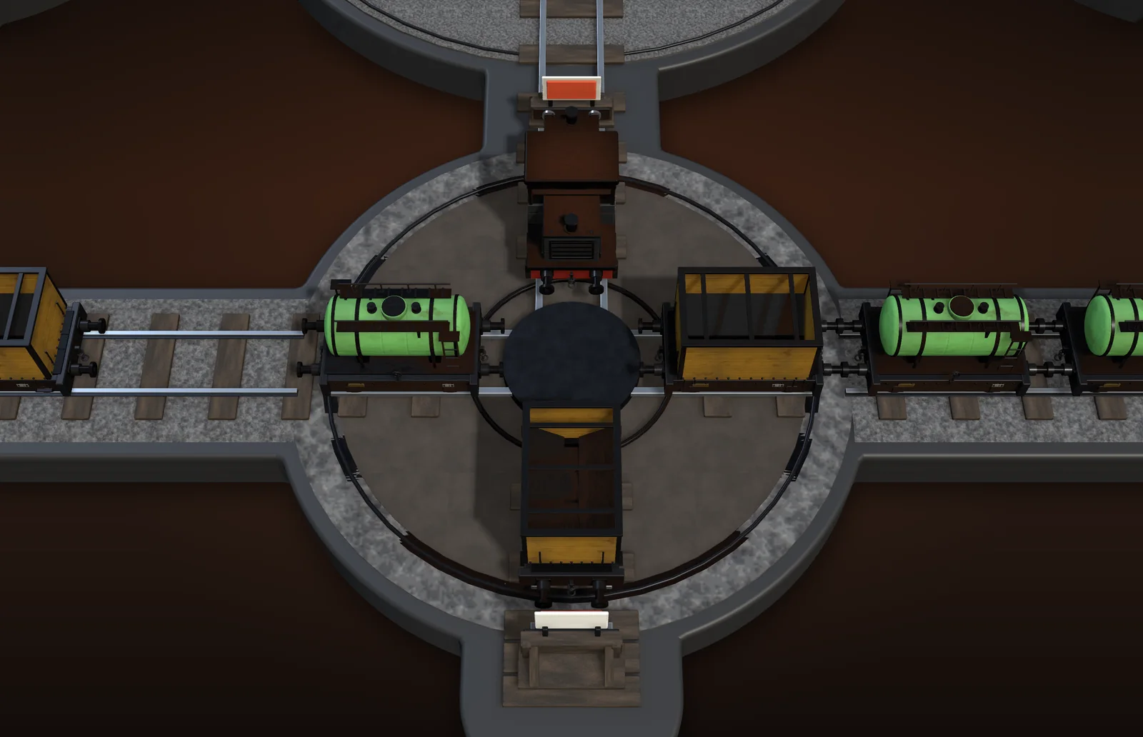 One TurnRake turntable with wagons standing on its four arms