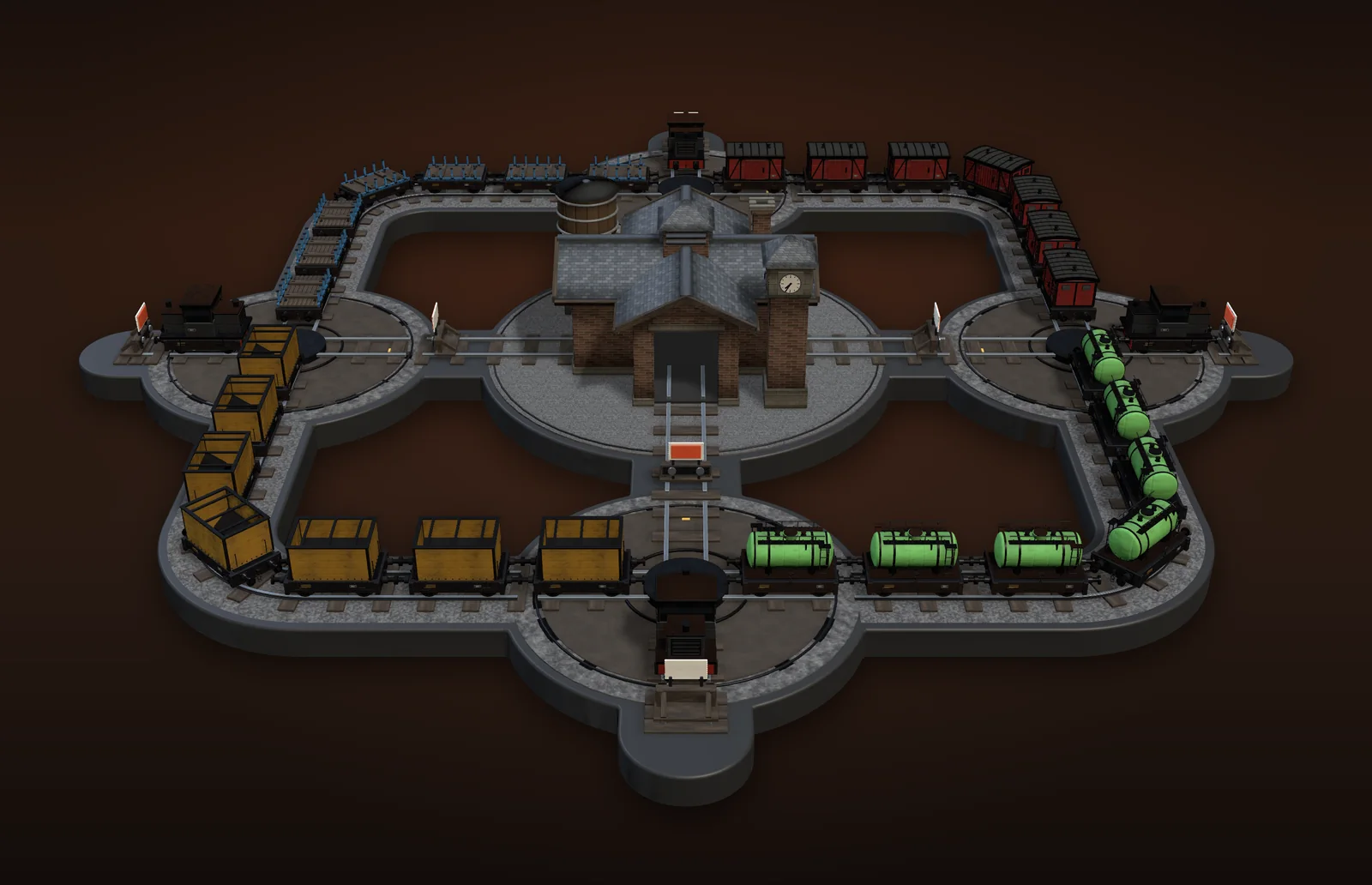 A finished TurnRake yard, each road holding a single livery from end to end